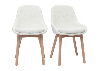 Sillas escandinavas de tela efecto lana boucl&eacute; blanca y madera clara maciza (juego de 2) HOLO