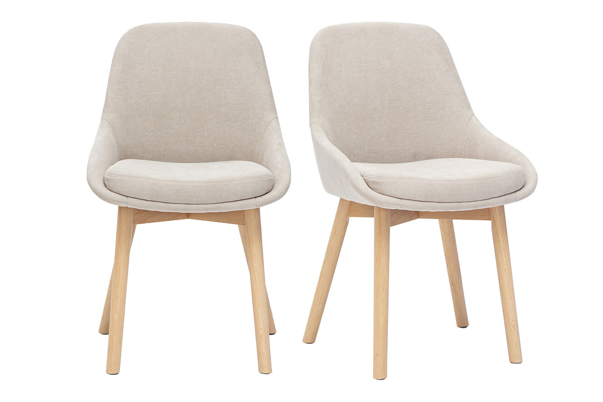 Sillas escandinavas de tela efecto terciopelo beige y madera clara maciza (lote de 2) HOLO