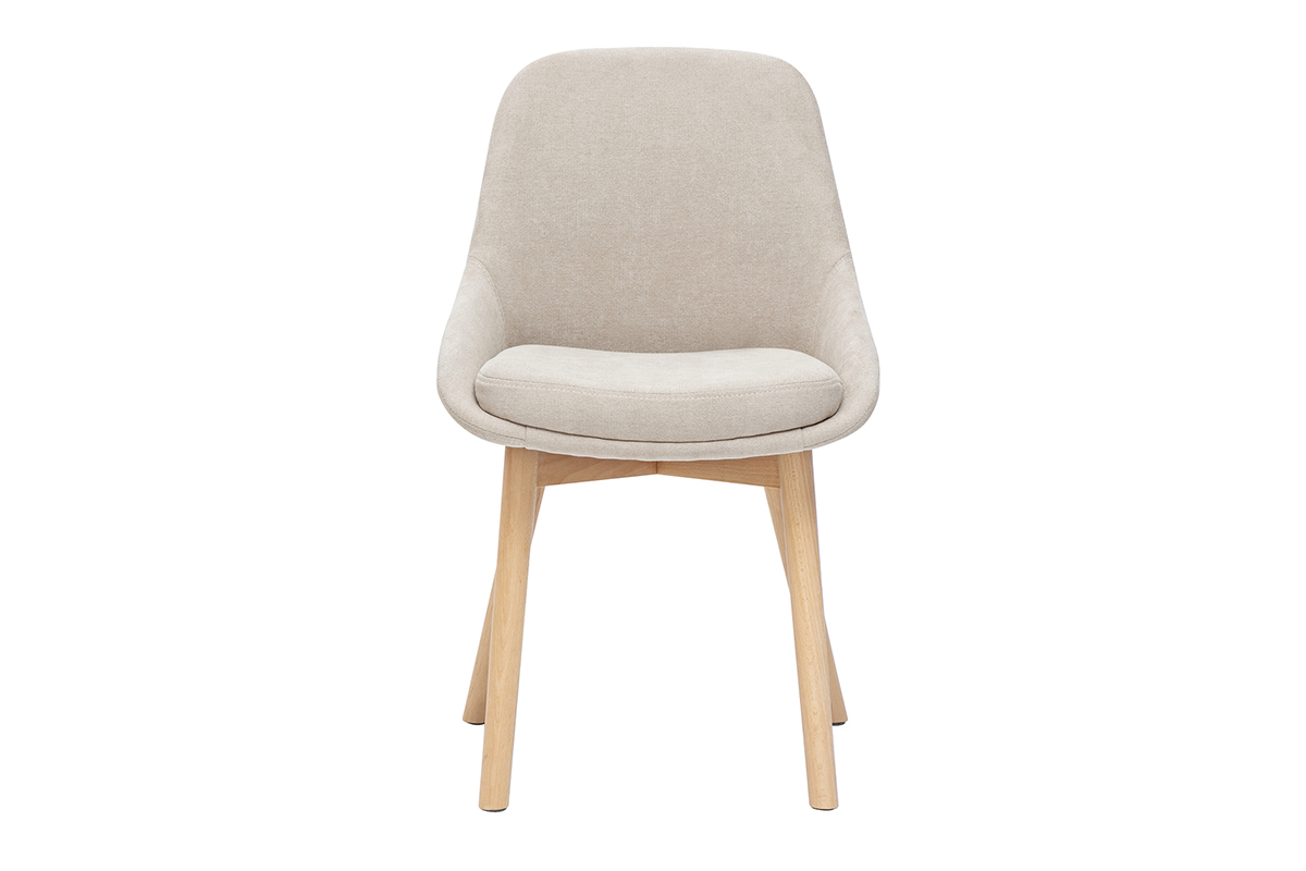 Sillas escandinavas de tela efecto terciopelo beige y madera clara maciza (lote de 2) HOLO