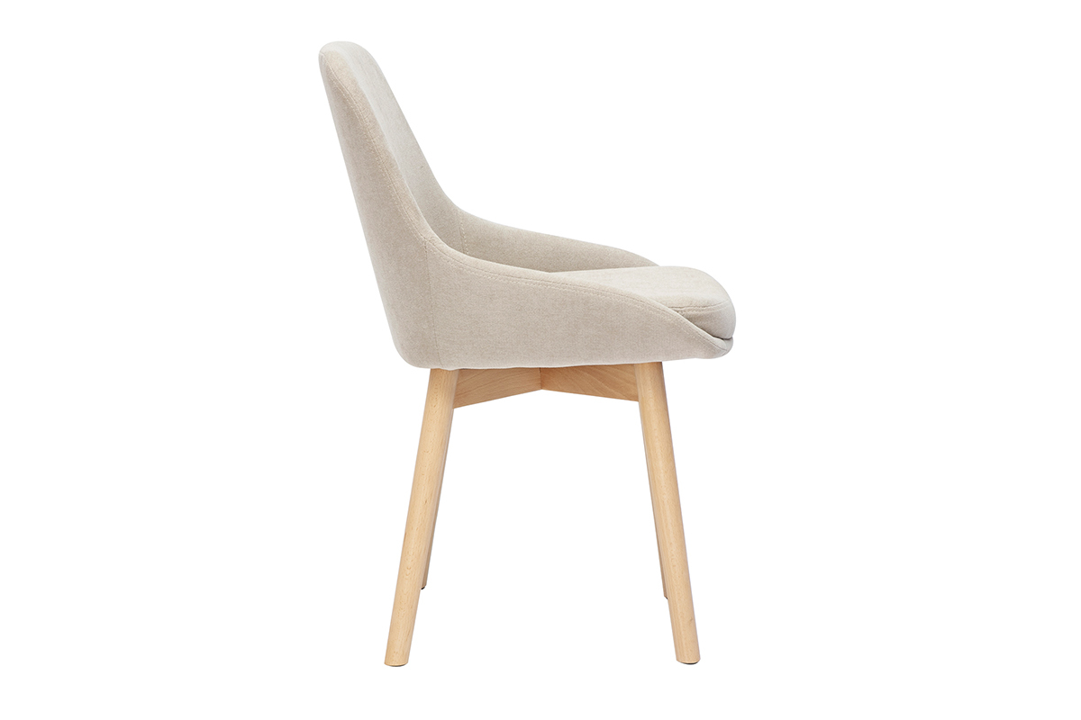 Sillas escandinavas de tela efecto terciopelo beige y madera clara maciza (lote de 2) HOLO