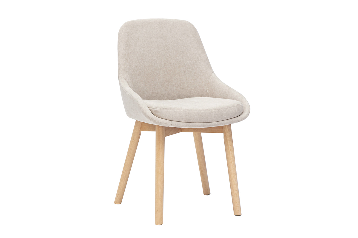 Sillas escandinavas de tela efecto terciopelo beige y madera clara maciza (lote de 2) HOLO