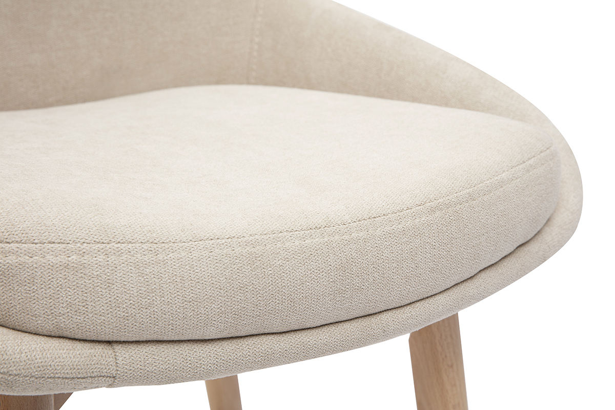 Sillas escandinavas de tela efecto terciopelo beige y madera clara maciza (lote de 2) HOLO