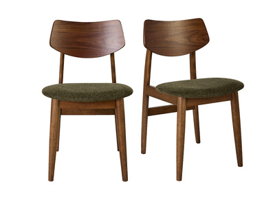 Sillas escandinavas en madera oscura y tela efecto terciopelo texturizado verde caqui (juego de 2) ELION