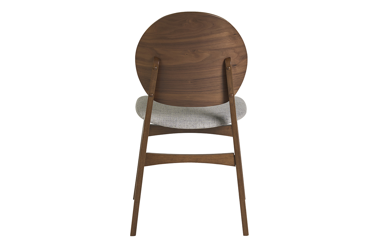 Silla escandinava ELTON vista desde atr�s, en madera oscura con asiento de tela gris claro.