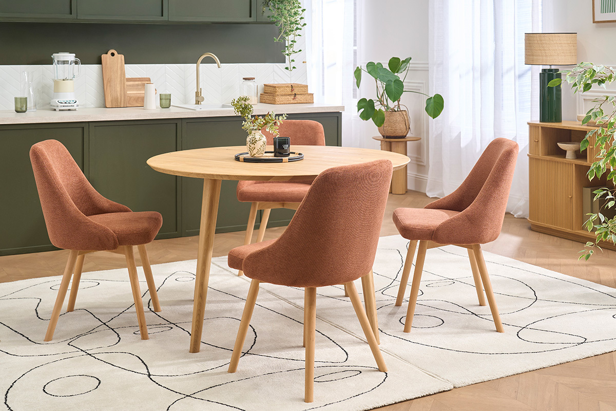 Sillas escandinavas en tejido efecto terciopelo texturizado terracota y madera clara (lote de 2) HASTA