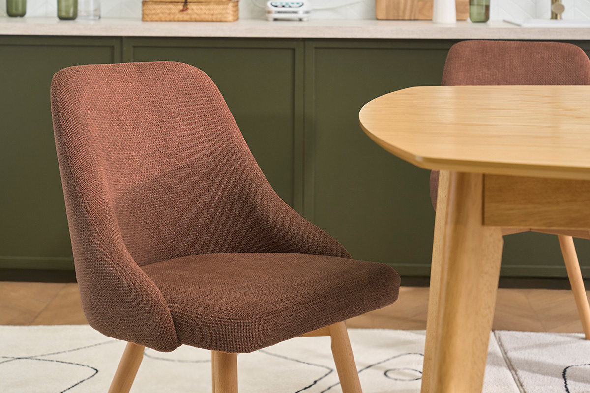 Sillas escandinavas en tejido efecto terciopelo texturizado terracota y madera clara (lote de 2) HASTA