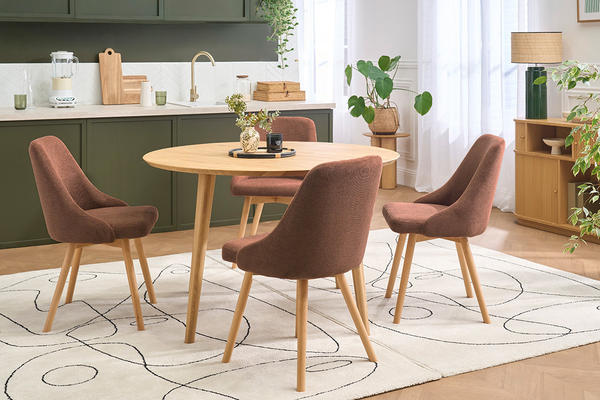 Sillas escandinavas en tejido efecto terciopelo texturizado terracota y madera clara (lote de 2) HASTA