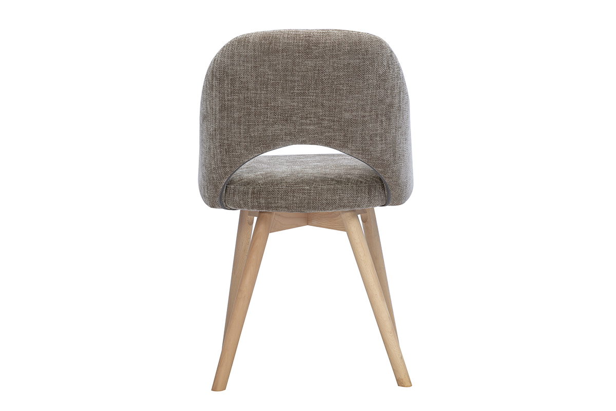 Silla escandinava topo en tela efecto terciopelo, vista trasera con patas de madera clara.