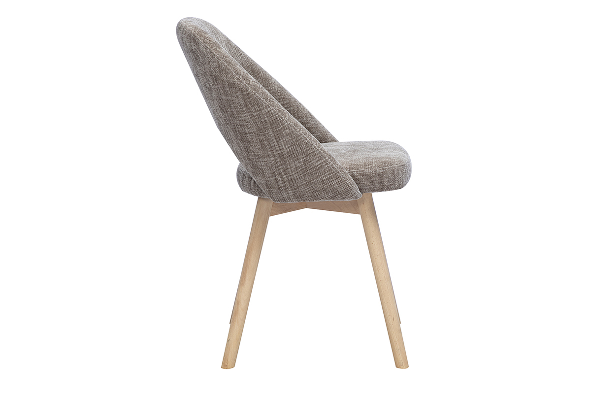 Silla escandinava COSETTE en tejido con efecto terciopelo topo, vista de perfil, patas de madera clara.