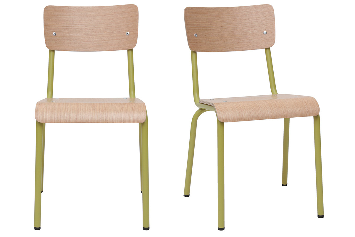 Sillas escolares apilables en metal amarillo y madera clara (lote de 2) SCHOOL