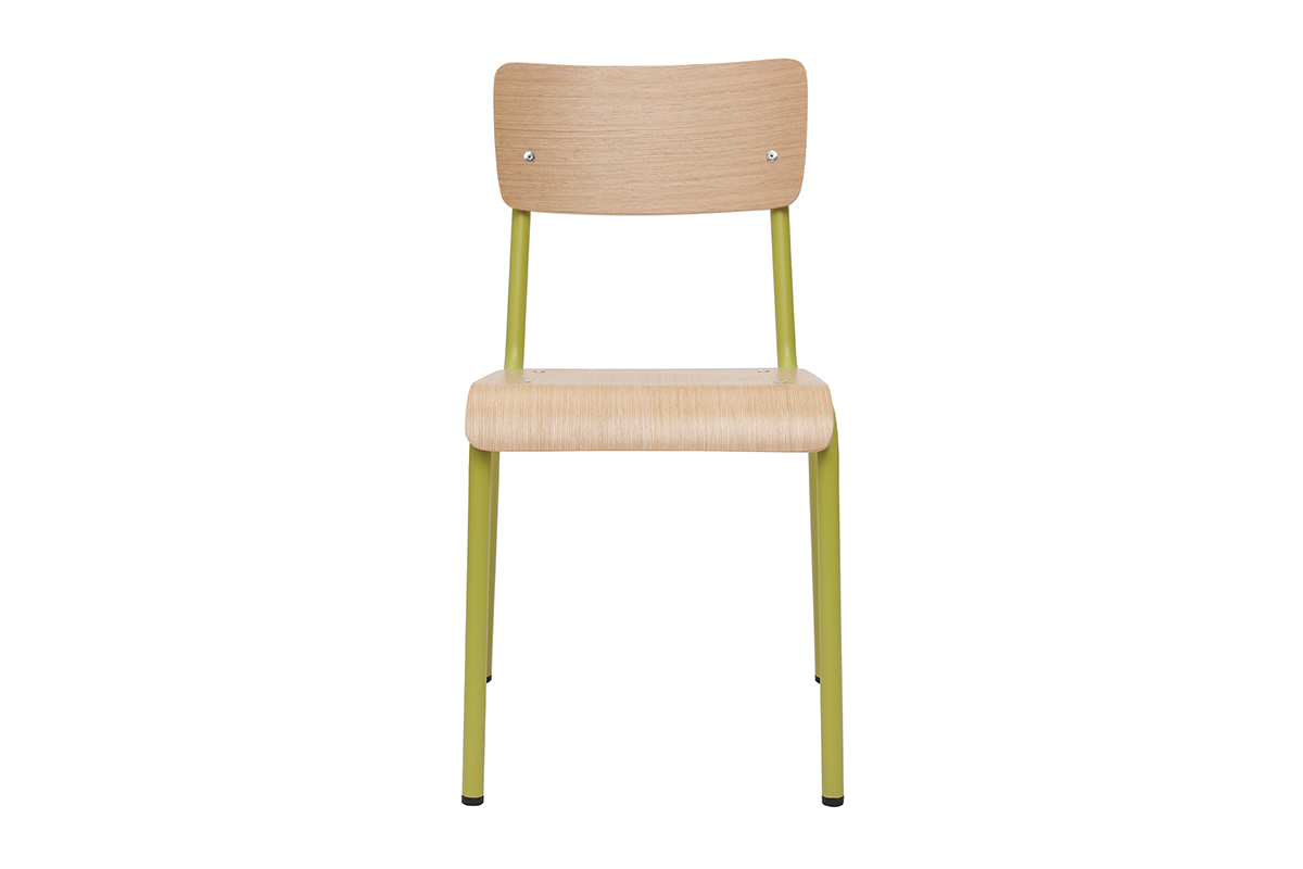 Sillas escolares apilables en metal amarillo y madera clara (lote de 2) SCHOOL