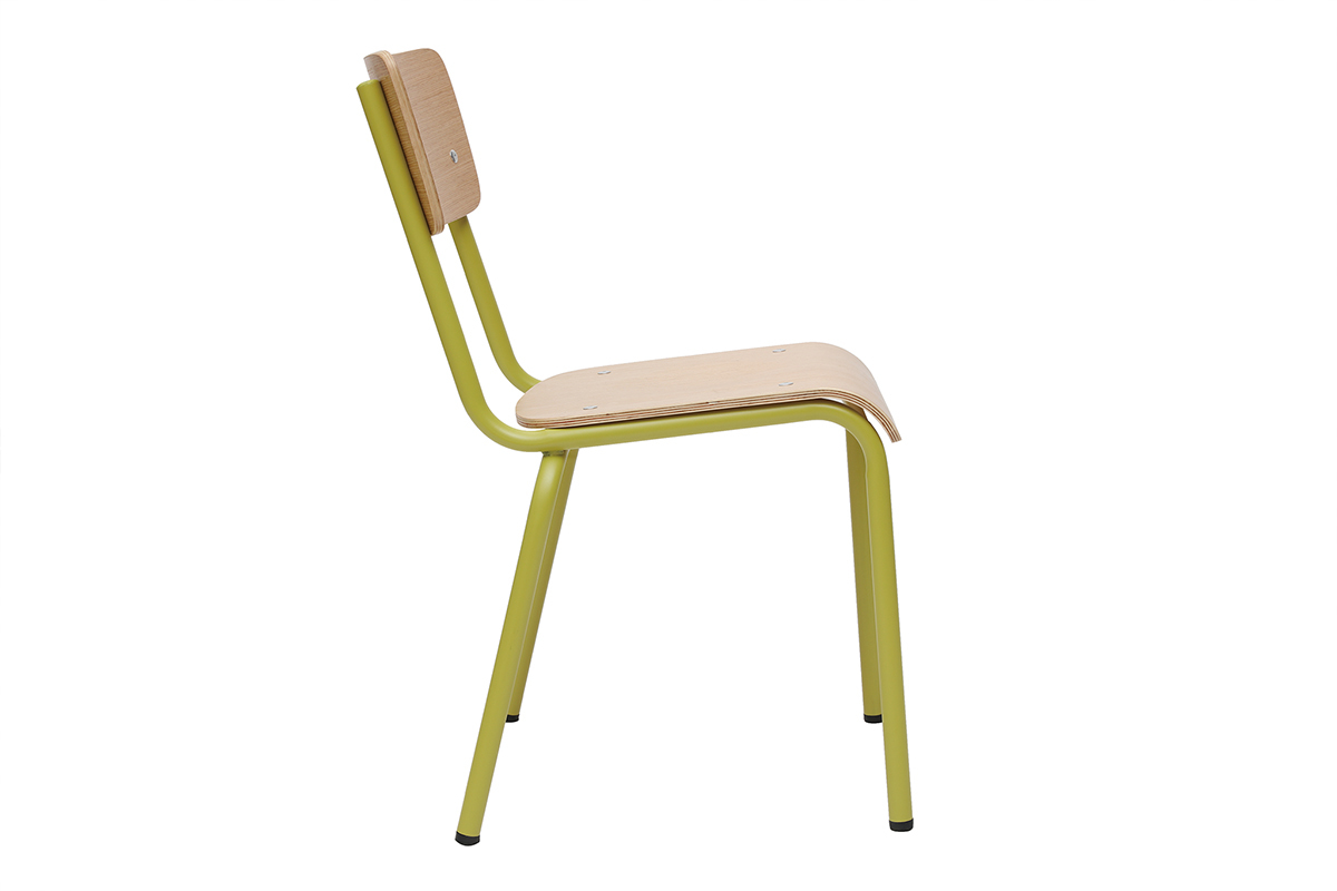 Sillas escolares apilables en metal amarillo y madera clara (lote de 2) SCHOOL