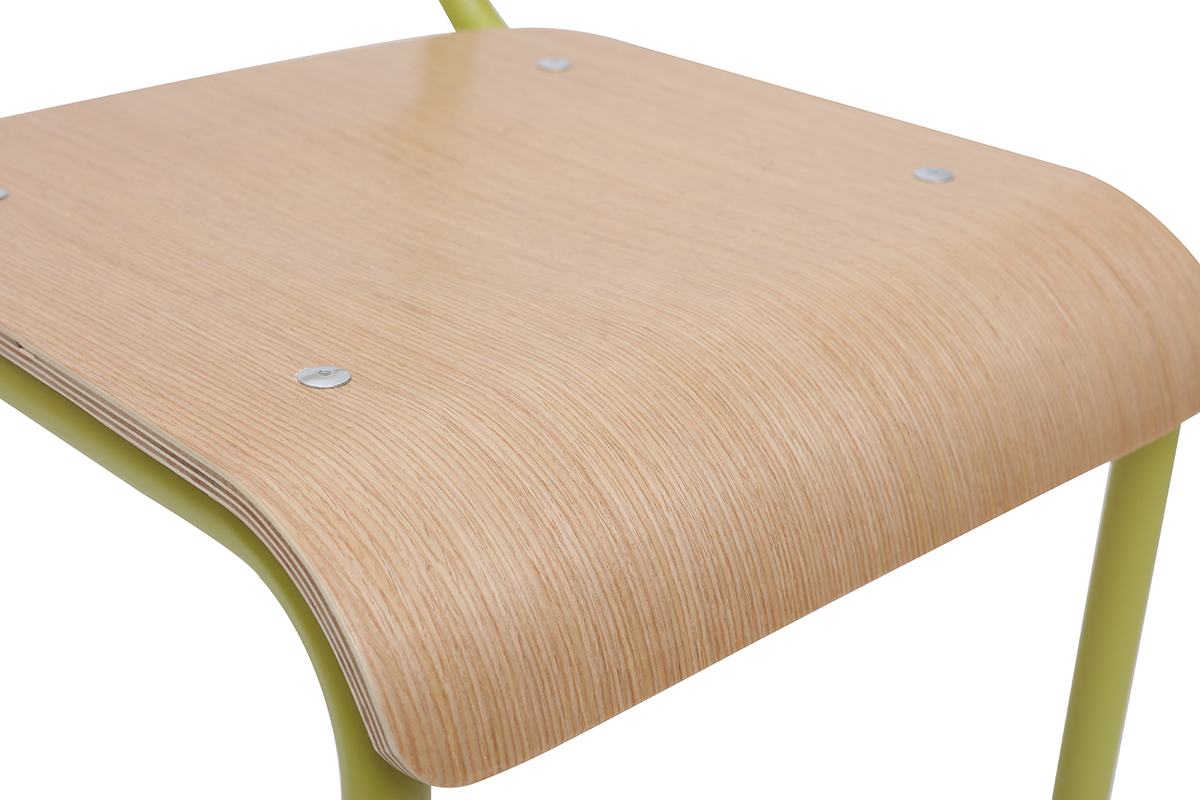 Sillas escolares apilables en metal amarillo y madera clara (lote de 2) SCHOOL