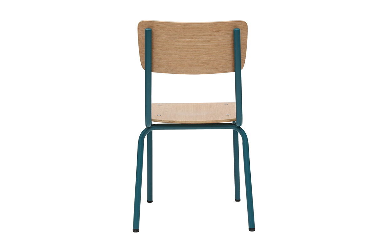 Sillas escolares apilables en metal azul petrleo y madera clara (lote de 2) SCHOOL