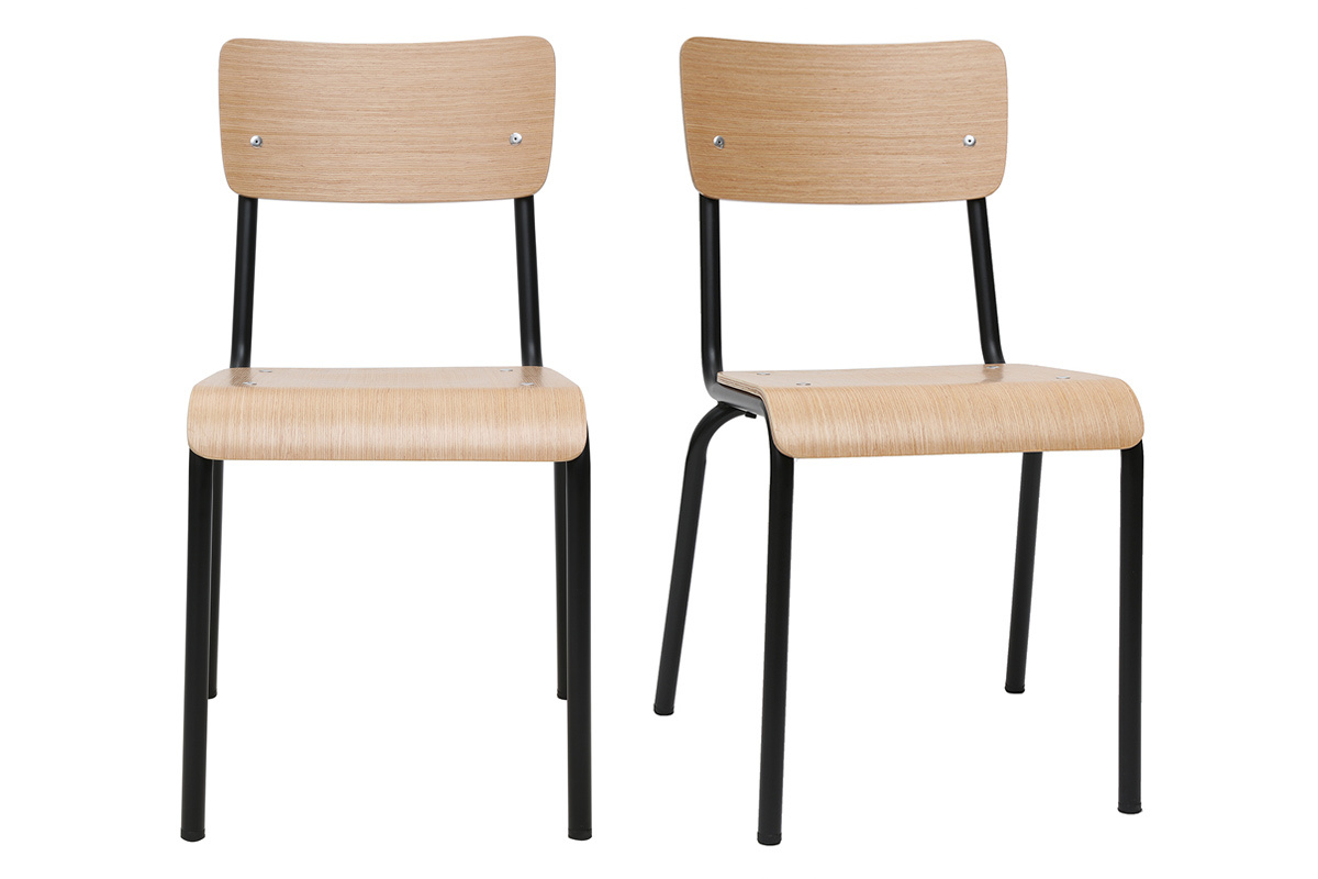 Sillas escolares apilables en metal negro y madera clara (lote de 2) SCHOOL