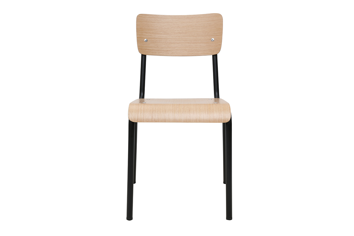 Sillas escolares apilables en metal negro y madera clara (lote de 2) SCHOOL