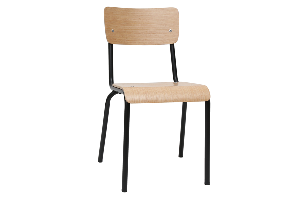Sillas escolares apilables en metal negro y madera clara (lote de 2) SCHOOL