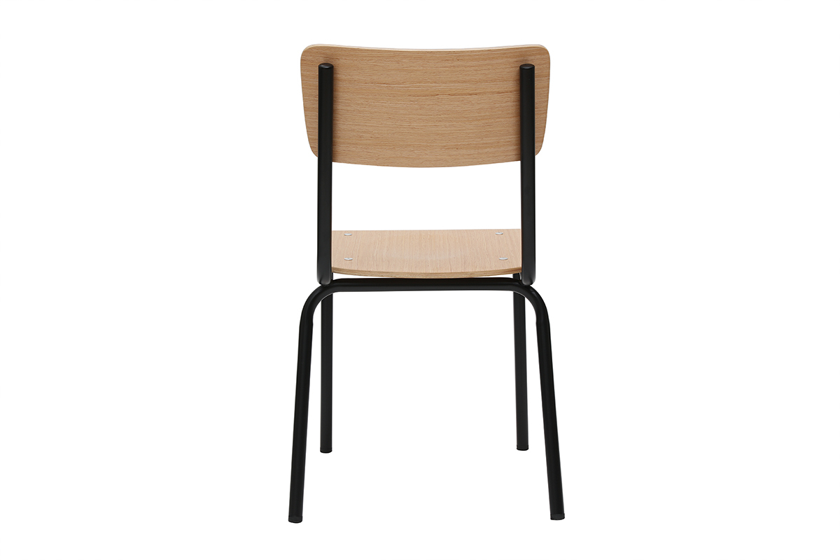 Sillas escolares apilables en metal negro y madera clara (lote de 2) SCHOOL