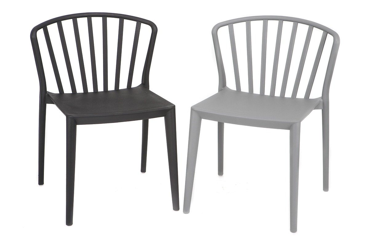 Sillas modernas apilables grises interior / exterior - lote de 2 PATIO