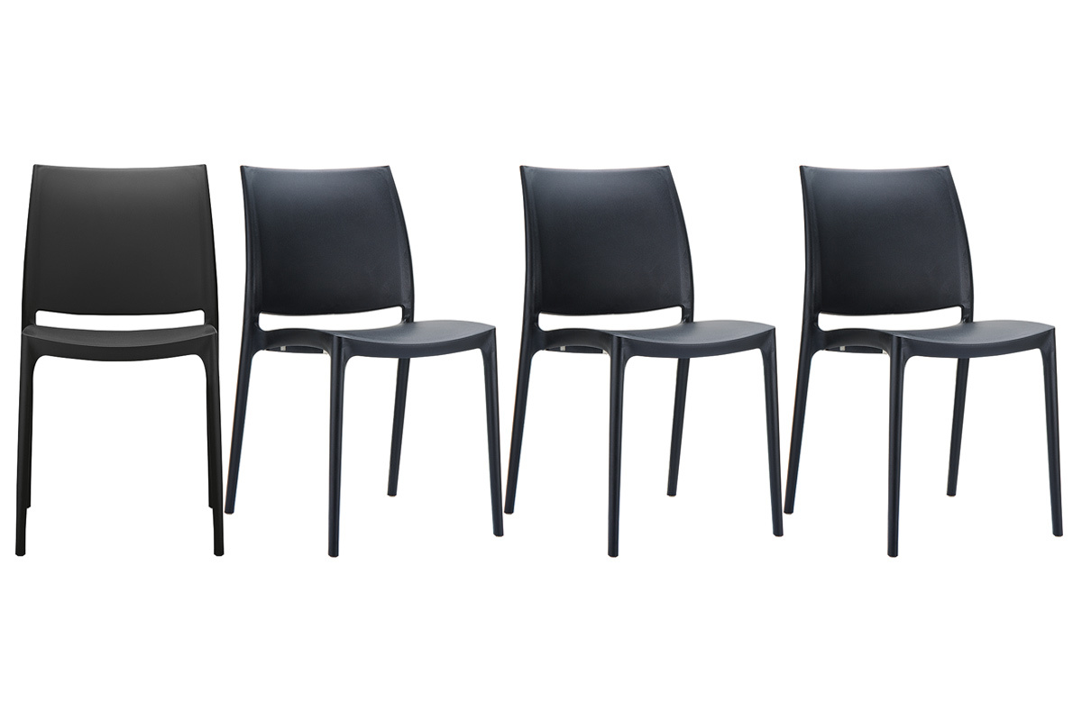 Sillas modernas apilables negras interior / exterior (lote de 4) CALAO