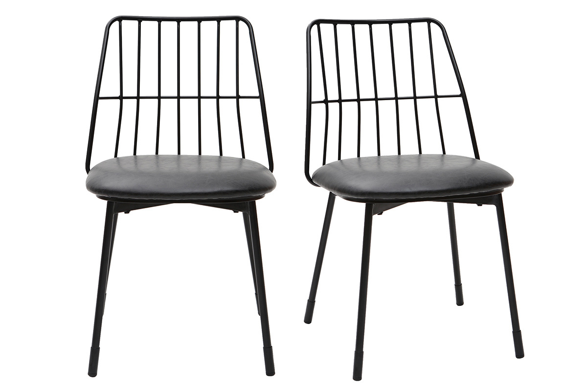 Sillas modernas en metal negro con cojn (lote de 2) GRID