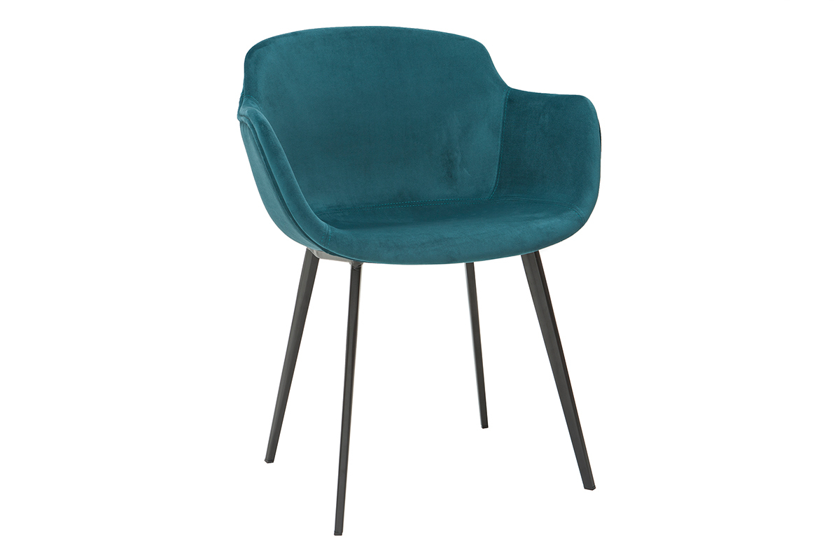 Sillas modernas en tejido efecto terciopelo azul petrleo (lote de 2) SAKE