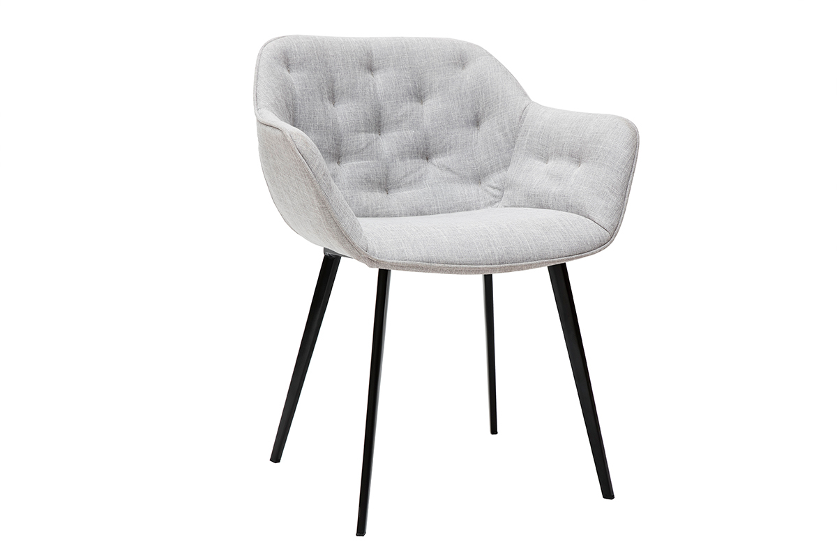 Sillas modernas en tejido gris claro y patas metal negro (lote de 2) BURTON