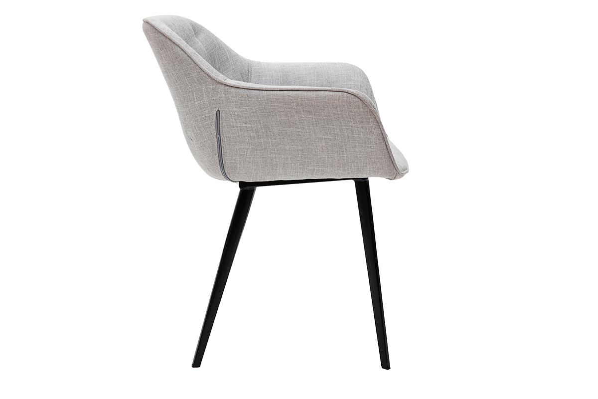 Sillas modernas en tejido gris claro y patas metal negro (lote de 2) BURTON