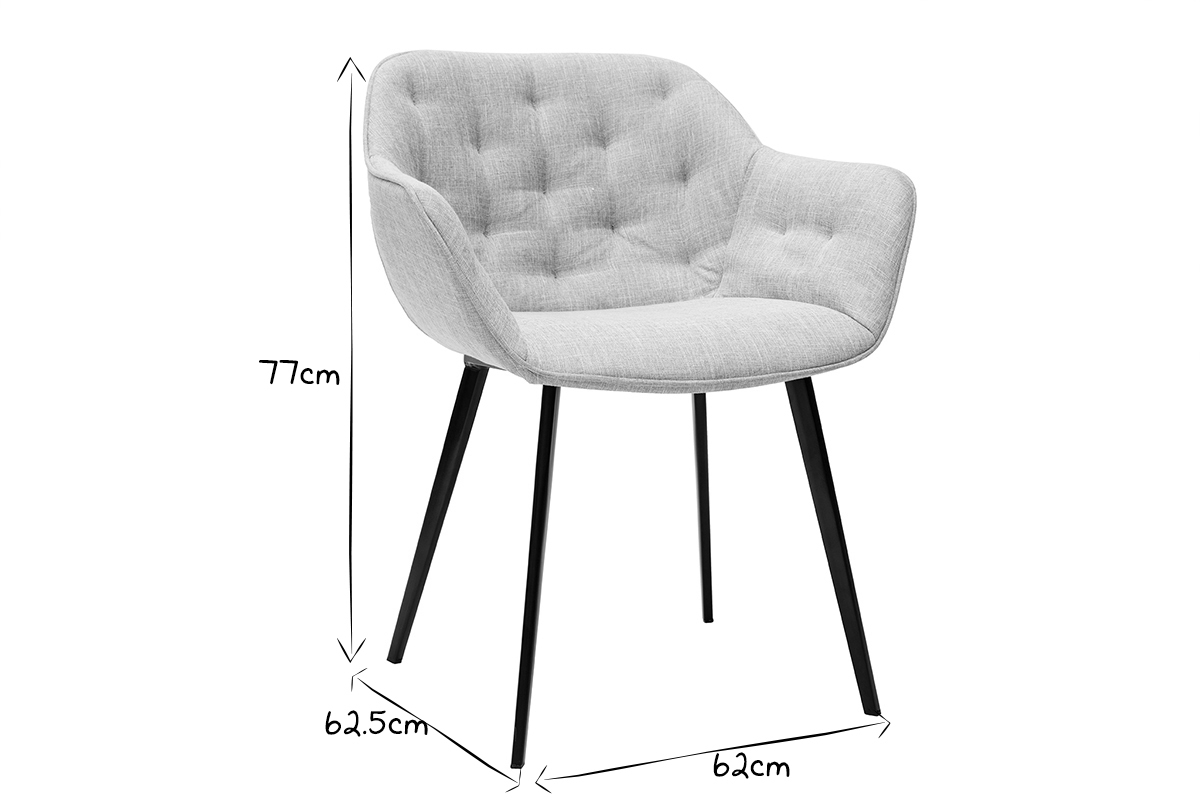 Sillas modernas en tejido gris claro y patas metal negro (lote de 2) BURTON