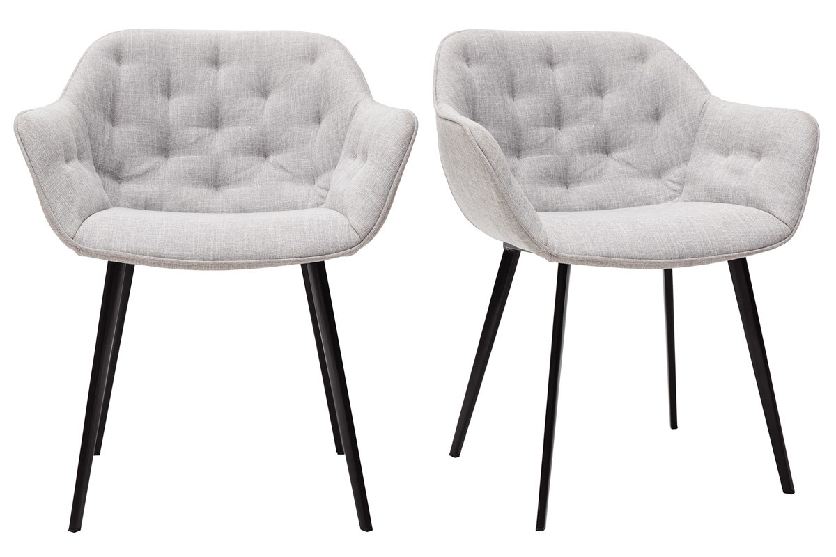Sillas modernas en tejido gris claro y patas metal negro (lote de 2) BURTON