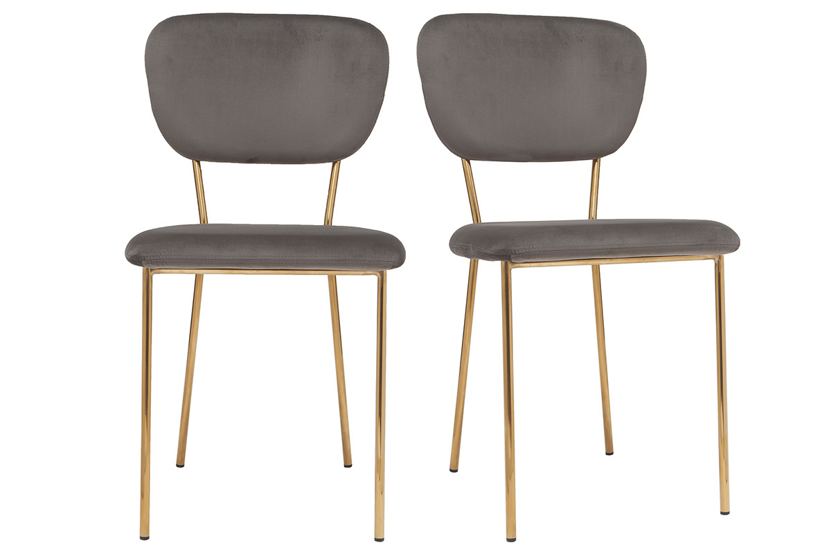 Sillas modernas en tejido gris oscuro y estructura en metal dorado - lote de 2 LEPIDUS