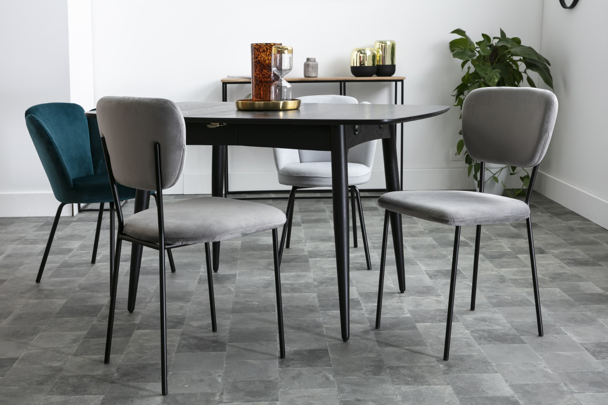Sillas modernas en tejido gris y estructura en metal negro - lote de 2 LEPIDUS