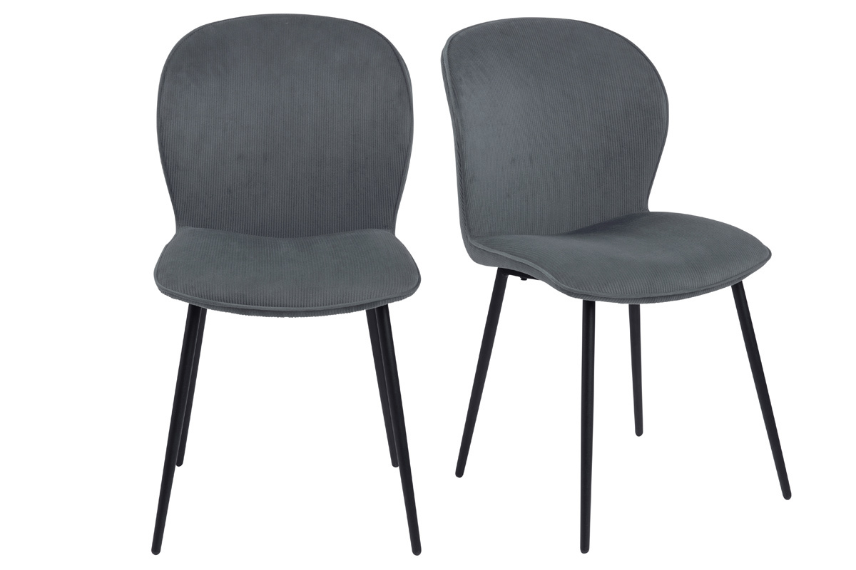Sillas modernas en terciopelo acanalado gris y metal (lote de 2) ADDICT