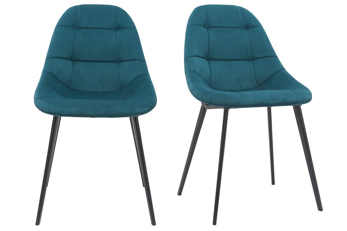 Sillas modernas en terciopelo azul petrleo y metal (lote de 2) COX