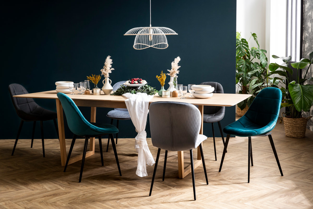 Sillas modernas en terciopelo azul petrleo y metal (lote de 2) COX