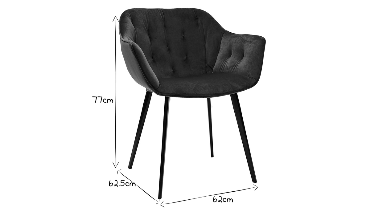 Sillas modernas en terciopelo azul petrleo y patas metal negro (lote de 2) BURTON