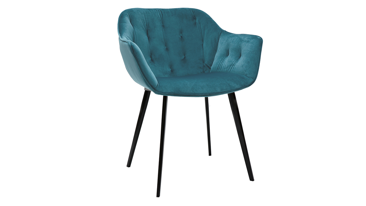 Sillas modernas en terciopelo azul petrleo y patas metal negro (lote de 2) BURTON