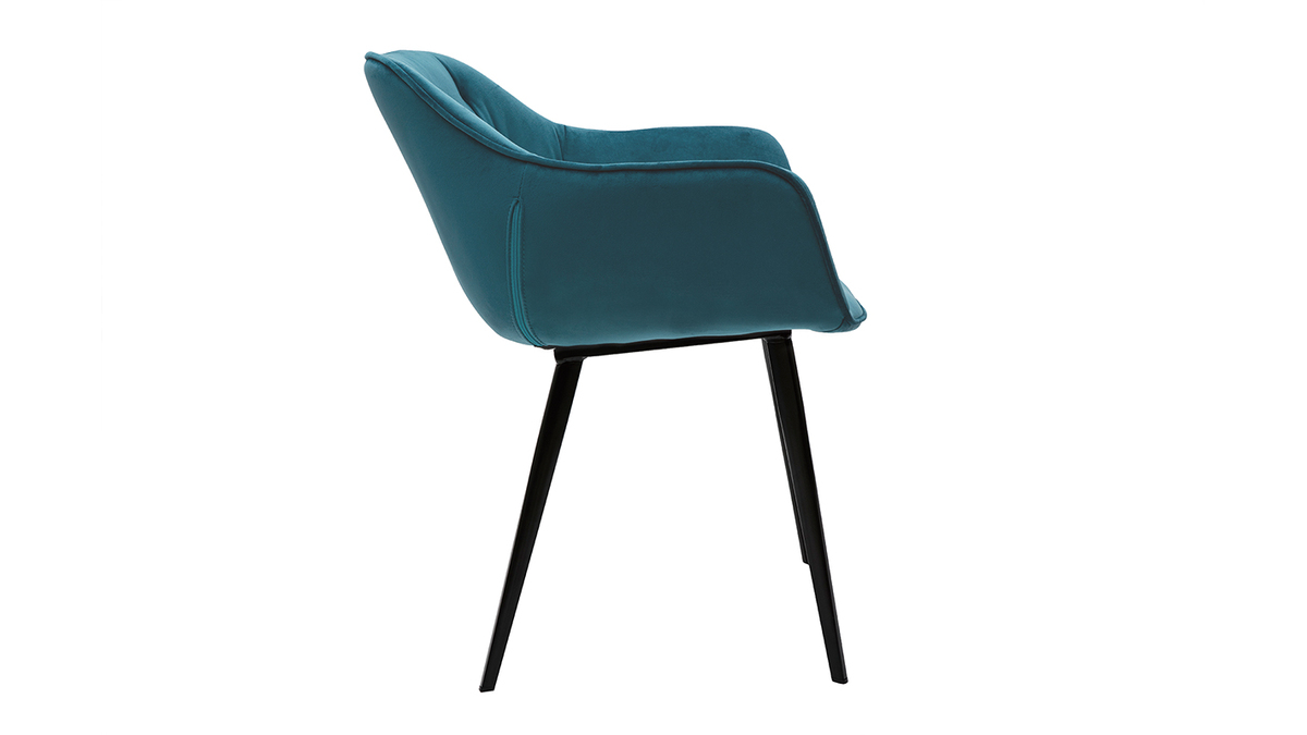 Sillas modernas en terciopelo azul petrleo y patas metal negro (lote de 2) BURTON