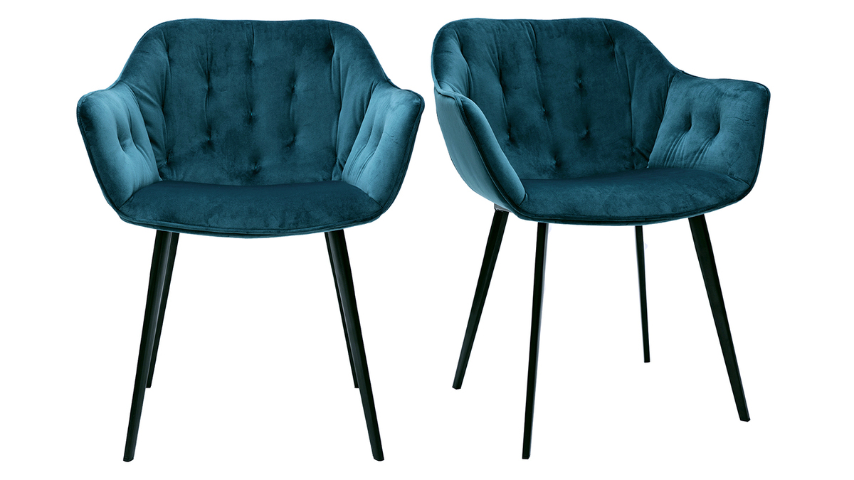 Sillas modernas en terciopelo azul petrleo y patas metal negro (lote de 2) BURTON