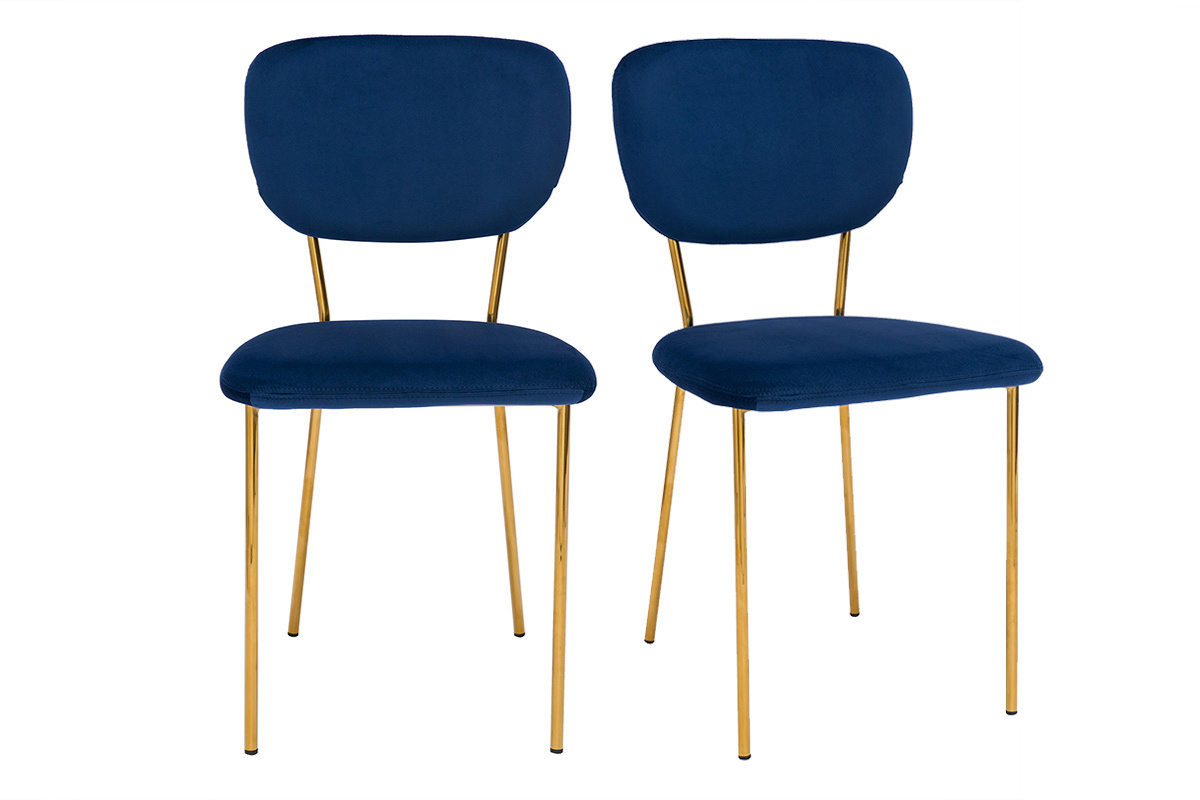 Sillas  modernas en terciopelo azul y estructura en metal dorado - lote de 2 LEPIDUS