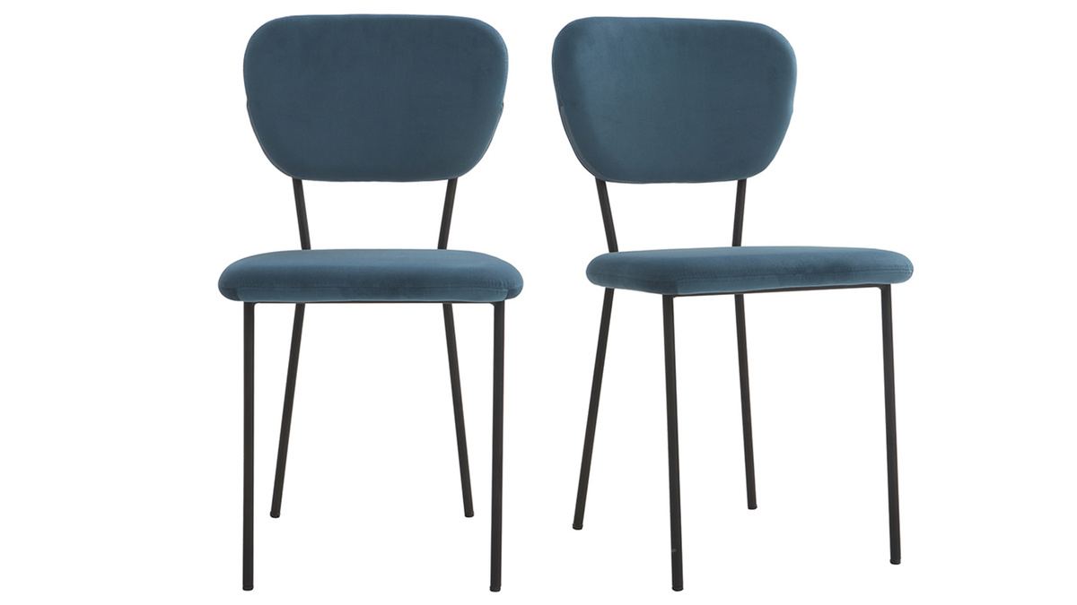 Sillas modernas en terciopelo azul y estructura en metal negro - lote de 2 LEPIDUS