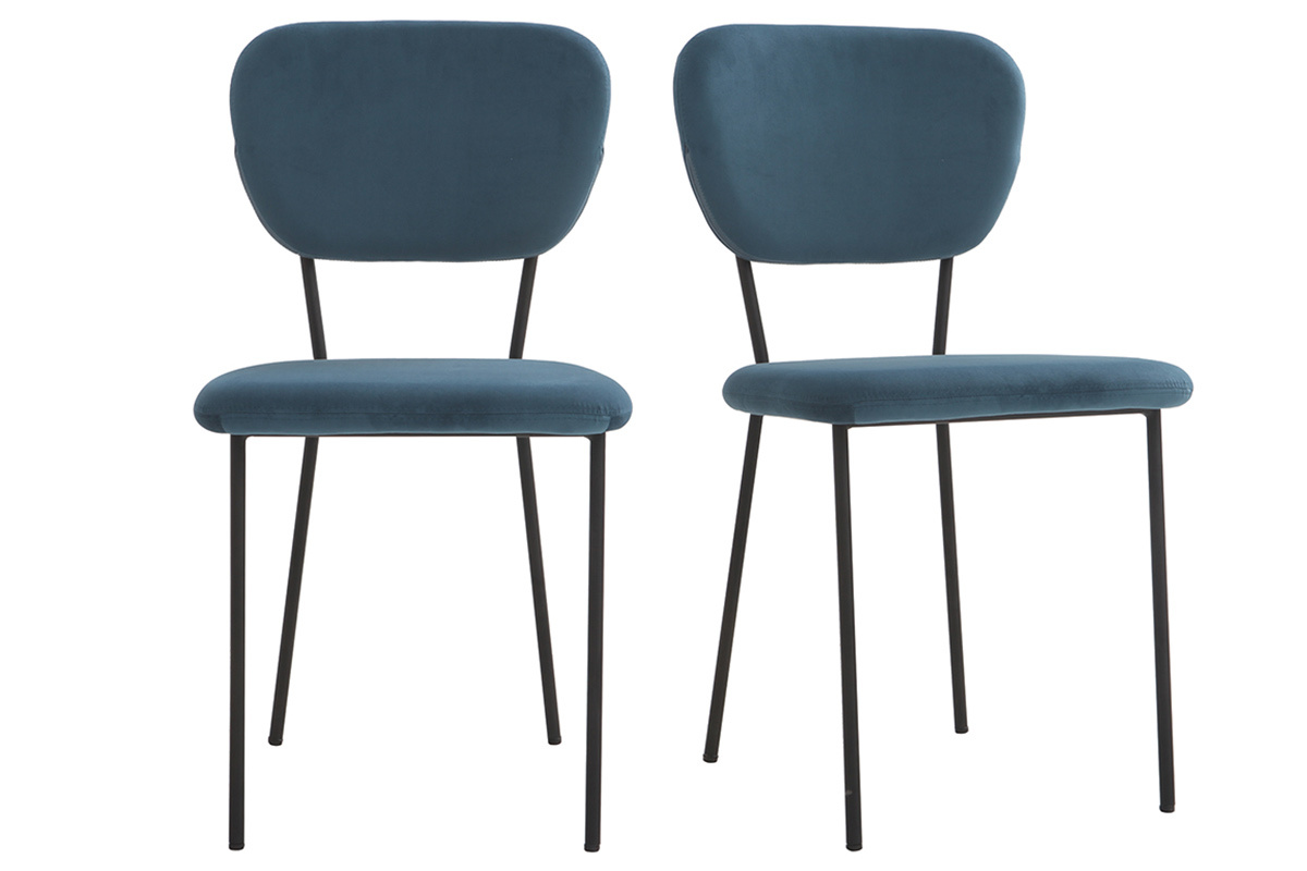 Sillas modernas en terciopelo azul y estructura en metal negro - lote de 2 LEPIDUS