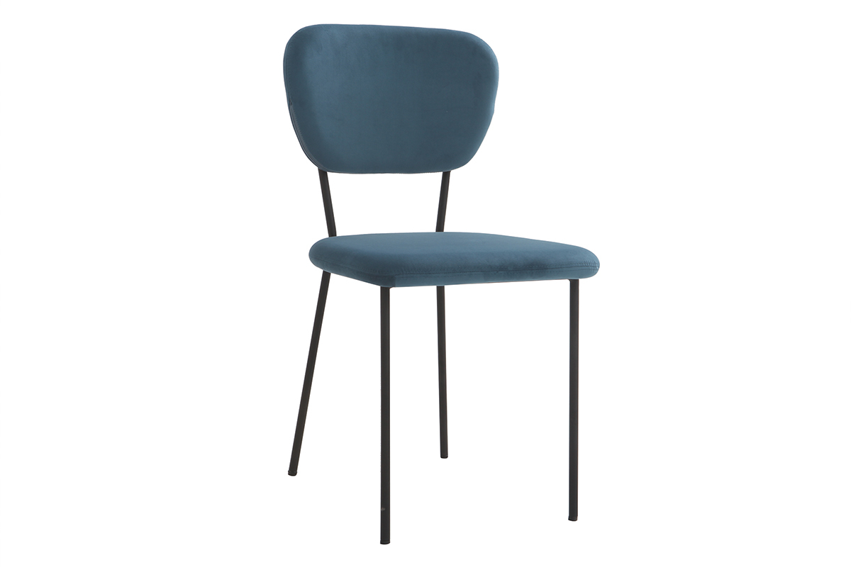 Sillas modernas en terciopelo azul y estructura en metal negro - lote de 2 LEPIDUS