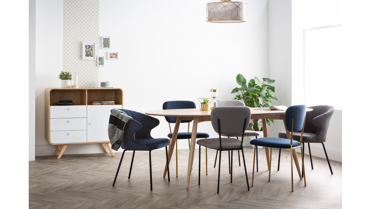 Sillas modernas en terciopelo azul y estructura en metal negro - lote de 2 LEPIDUS