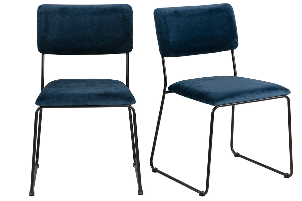 Sillas modernas en terciopelo azul y metal (lote de 2) FLORE
