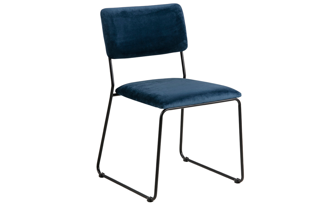 Sillas modernas en terciopelo azul y metal (lote de 2) FLORE