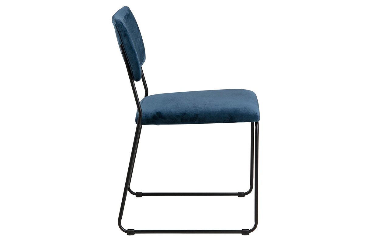 Sillas modernas en terciopelo azul y metal (lote de 2) FLORE