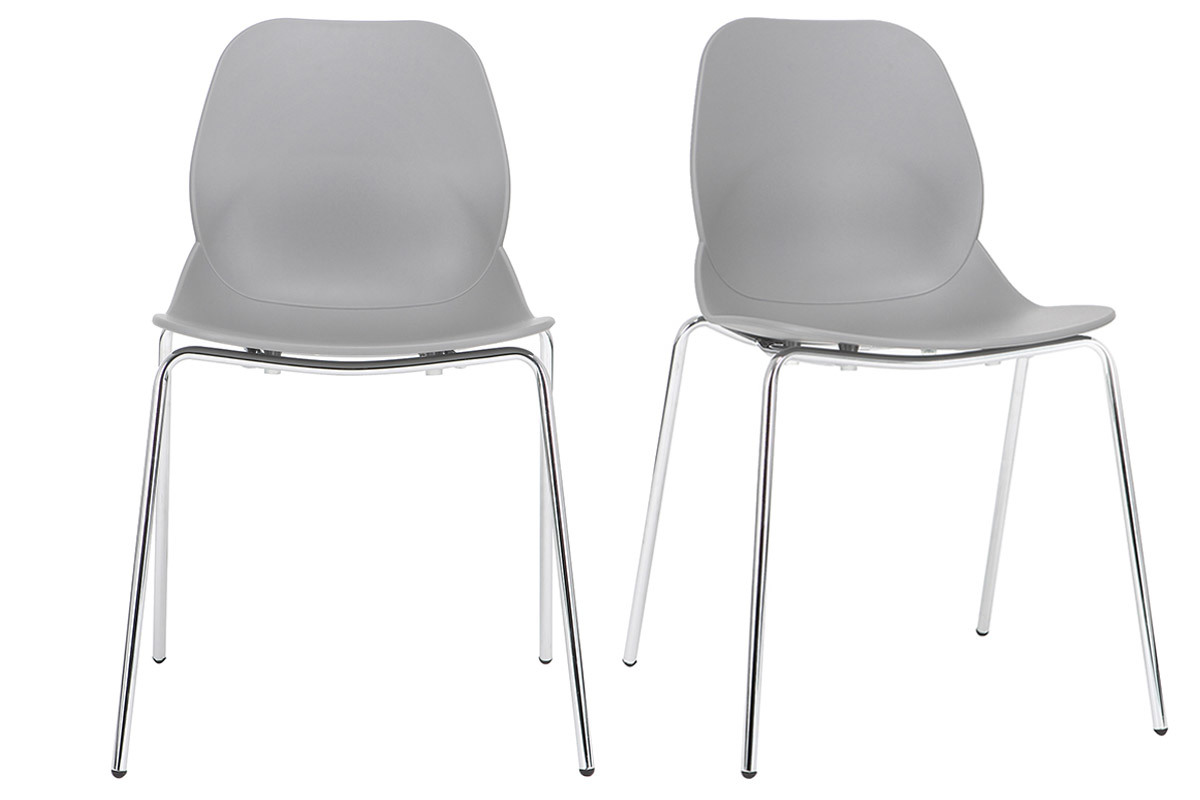 Sillas modernas grises apilables con patas metal - lote de 2 TROCADERO