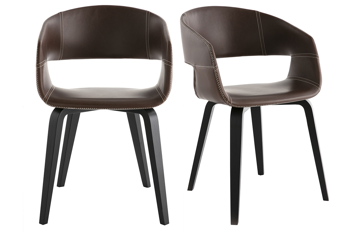 Sillas modernas marr�n claro patas madera (lote de 2) SLAM