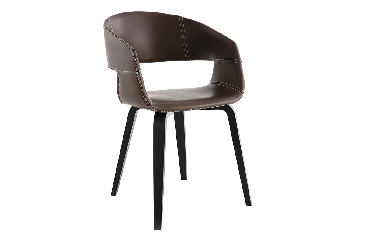 Sillas modernas marr�n claro patas madera (lote de 2) SLAM